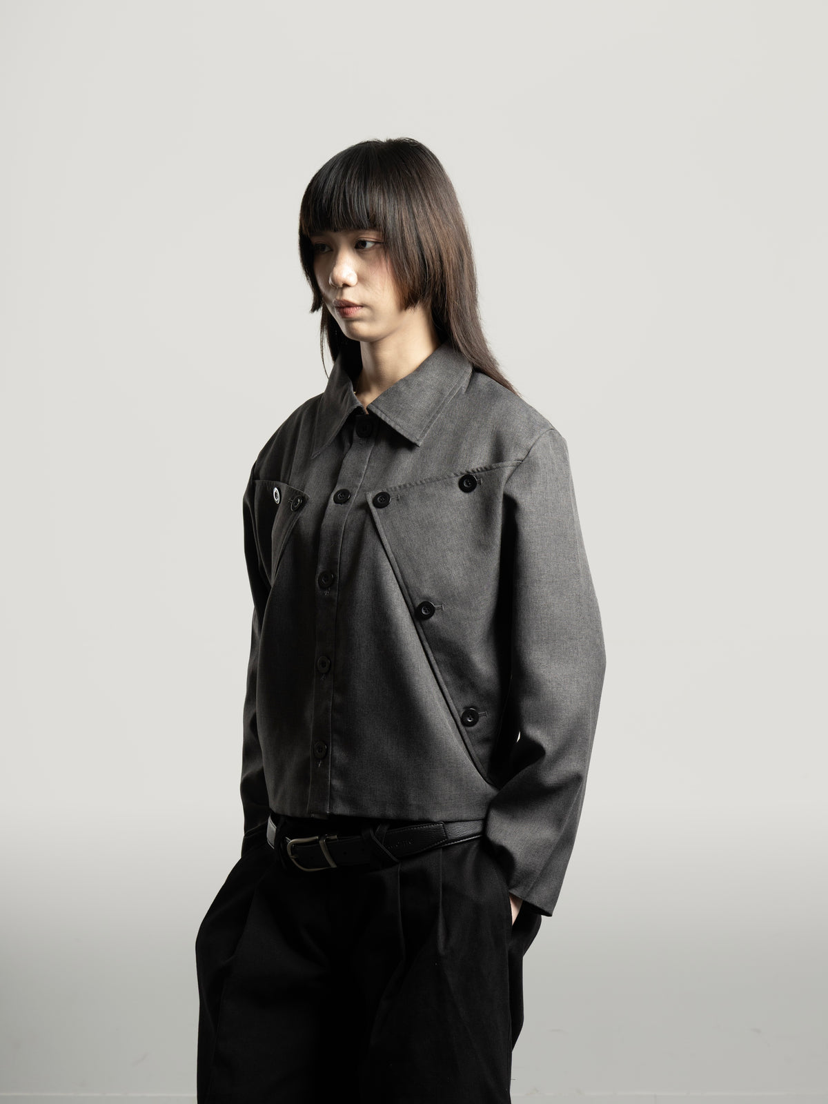 Multi Button Cropped Jacket in Gray