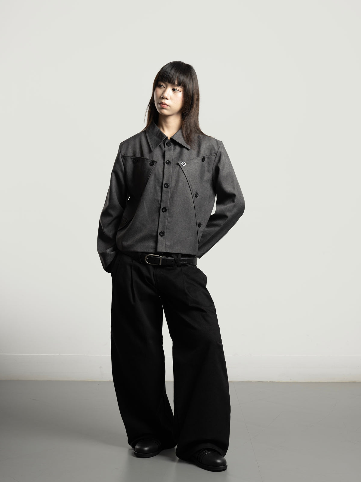 Multi Button Cropped Jacket in Gray